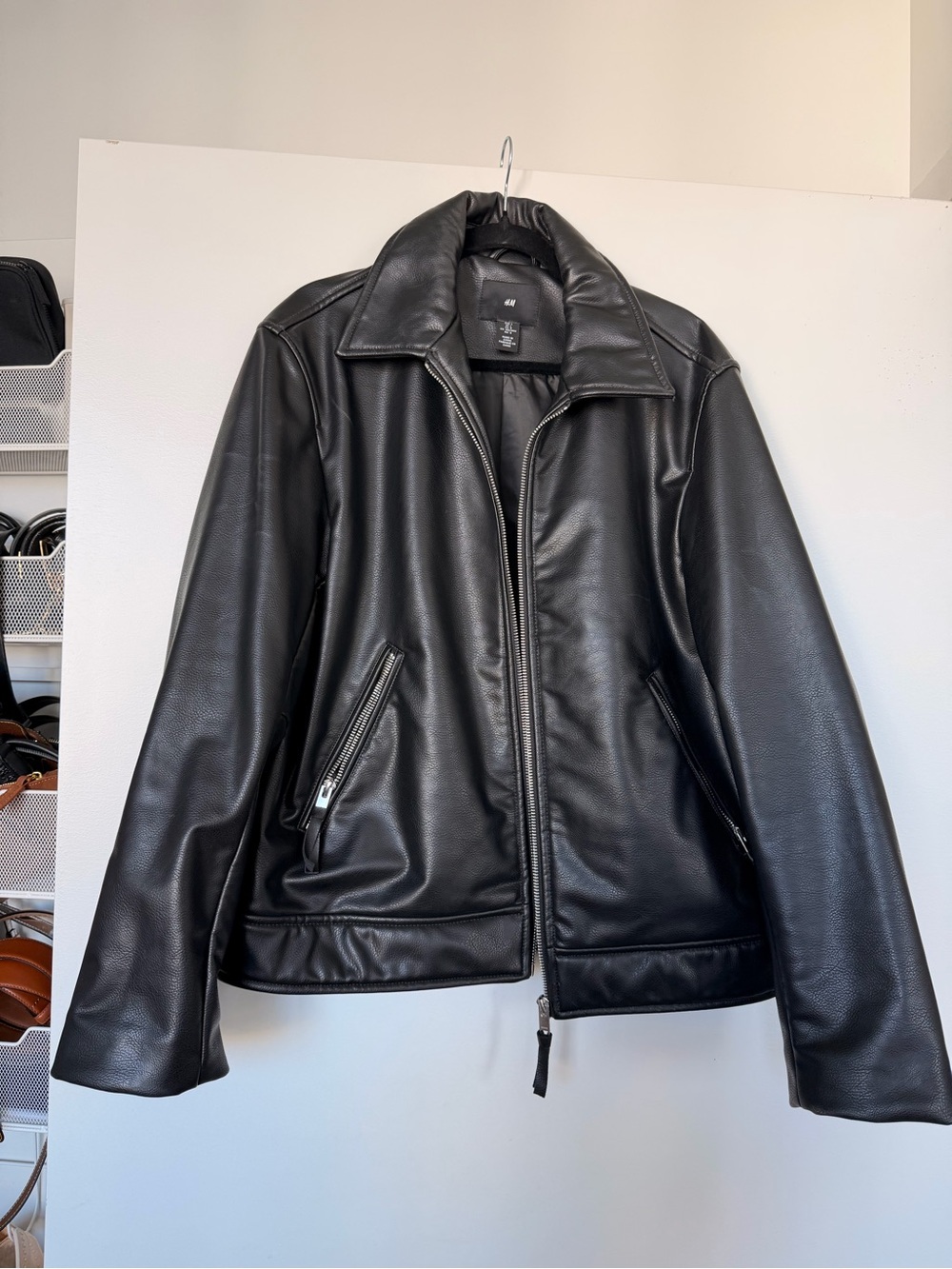 H&M Women’s Black Faux Leather Bomber Jacket